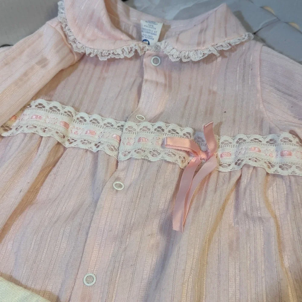 Vintage Health-tex Gerber‎ Baby Girl Knit Top Pink Footed Sleeper 12M 19-24lbs
